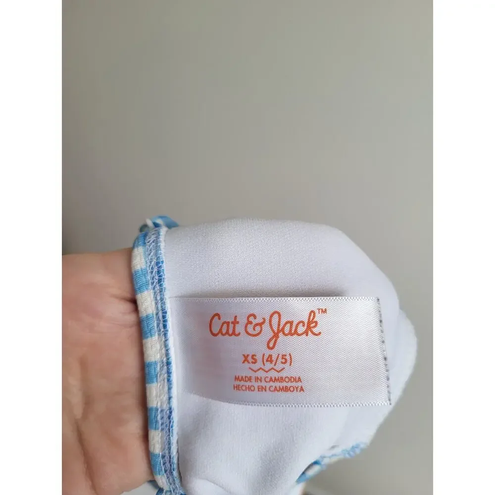 Cat & Jack Blue Gingham Cut Out One Piece Swimsuit XS 4-5 Yr